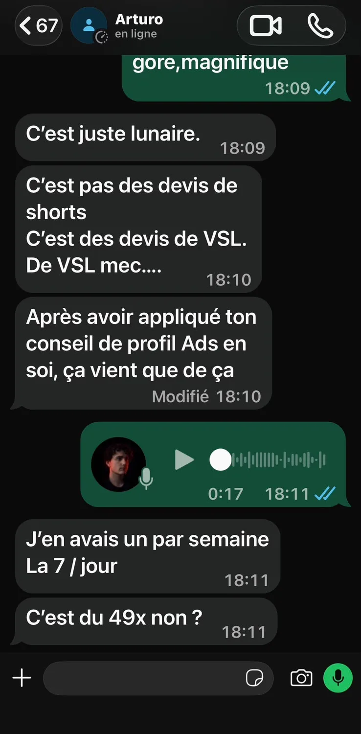 Capture WhatsApp d’Arturo : « J’en avais un par semaine La 7 / jour »